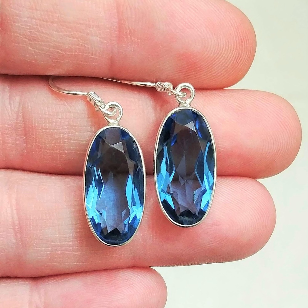 10ct Blue Topaz 925 Solid Sterling Silver Earrings - Picture 4 of 6